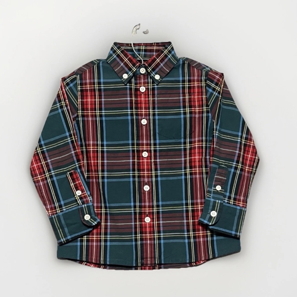 J. Crew 2T boy tartan plaid button down shirt‎ Green Red holiday family New
